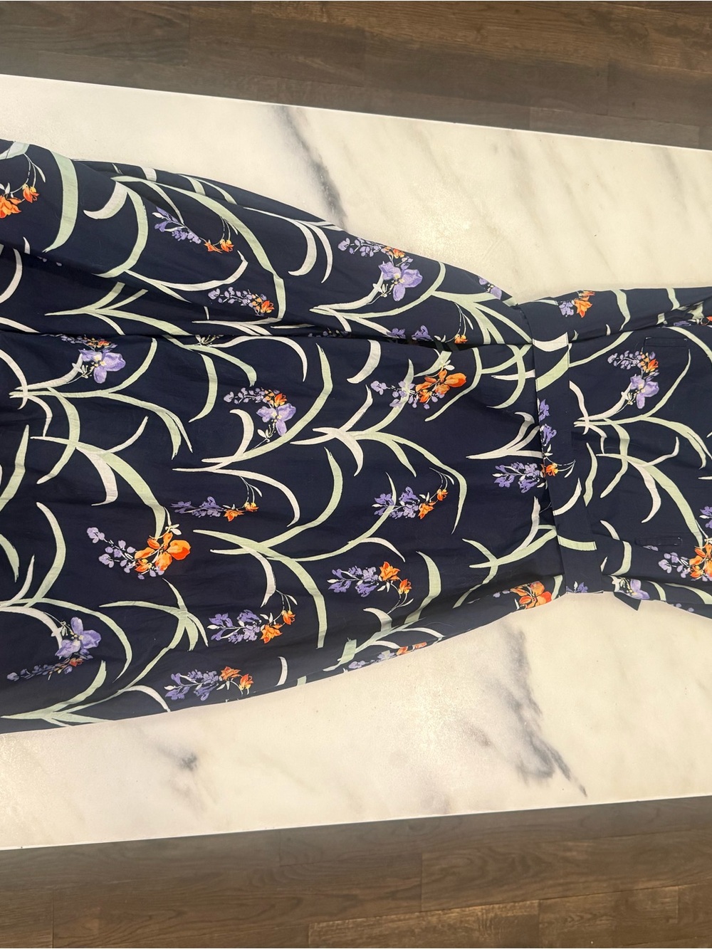 Maeve Navy Floral Midi Dress with Ruffle Cap Sleeves - Picture 2 of 5